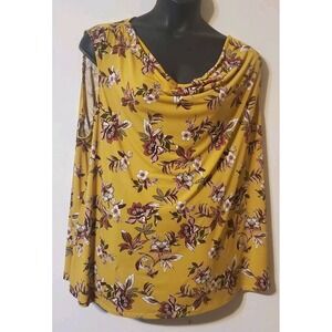 Est. 1946 Womens Top 26W 28W Yellow Sleeveless Floral Drape Neck Stretch